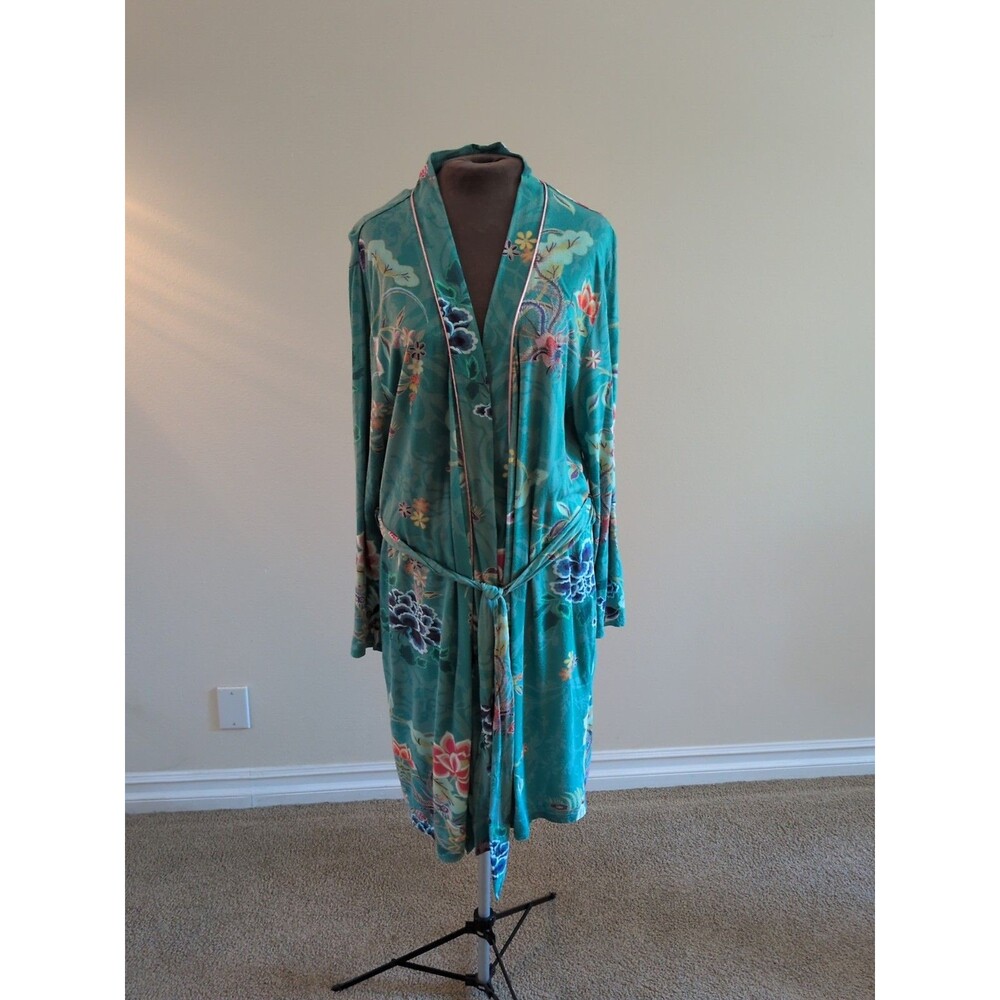 Johnny Was Robe LG Teal Verdino Floral Patterned Wrap Robe Belted, Pockets. - Picture 2 of 12